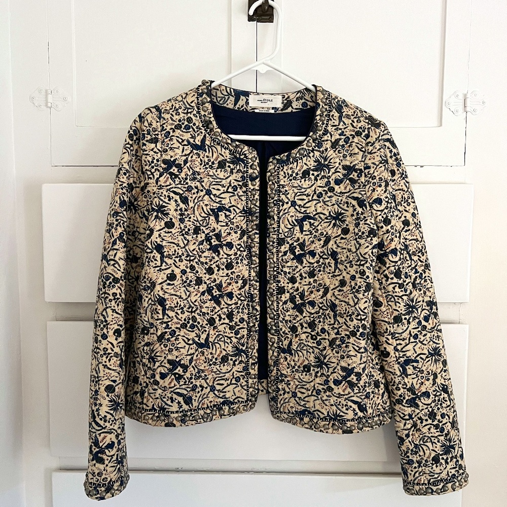 Isabel Marant Etoile Hustin Printed Quilt Jacket with Stud Trim